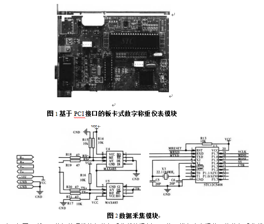 基於PCI接口板卡式數字稱重儀表模塊圖和數據采集模塊圖